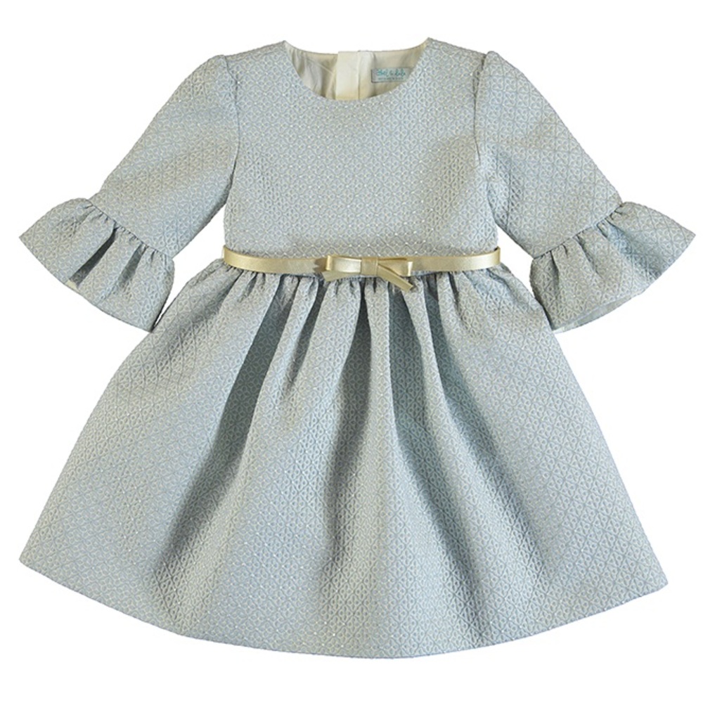 Pale Blue & Gold Jacquard Ge-Floral Dress